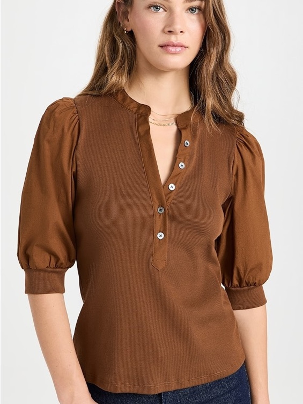 VERONICA BEARD Coralee Brown Henley Pullover Top Large